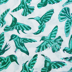 Handmade Organic Cotton Block Printed <b>White</b> Running Shirt Lightweight Indian Style Bird Design Soft TC Boys Girls Suits Bags - Product Image 3