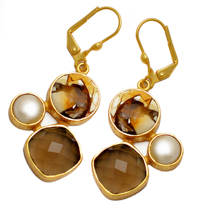 Quartz fumé perle Brecciated Mookaite pierre précieuse 925 argent Sterling boucles d'oreilles bijoux à la mode boucle d'oreille pour les femmes - Product Image 2