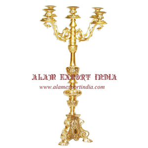 Candelabro de 5 brazos para iglesia barroca de aluminio y Metal, candelabro con acabado antiguo para centros de mesa de boda - Product Image 4