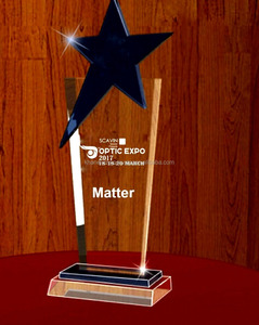 Blue Star Originality Crystal Award <b>Trophy</b> With <b>Base</b> Engrave Factory Award Customized Matter/Print and Logo - Product Image 1