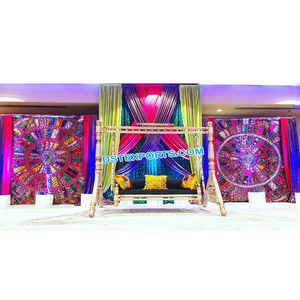 Rajasthani Style Mehandi Stage Backdrop Decor Wedding Stage Embroidered Backdrops <b>Curtain</b> <b>Drapes</b> Indian Wedding Mandap <b>Curtain</b> - Product Image 1