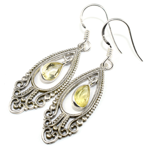 Pendientes de plata de ley 925 con forma de pera, joyería hecha a mano, citrino, moda India - Product Image 2