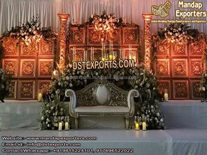 เวทีมุสลิม Walima กรอบสีทองเวทีแต่งงานเฟรมรอยัลไฟเบอร์อินเดียทองแต่งงานเวทีหลังกรอบ - Product Image 3