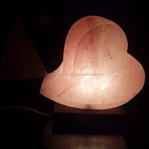 Himalaya Double Coeur Sel Lampe Ioniseur D'air Base En Bois Cordon Luminaire Ampoule Sculpté Feng Shui Style Naturel Rock-Sian Enterprises - Product Image 2