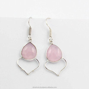 Últimos pendientes de gota de cuarzo rosa de plata de ley 925 hechos a mano estilo clásico para fiesta de boda o regalo - Product Image 2