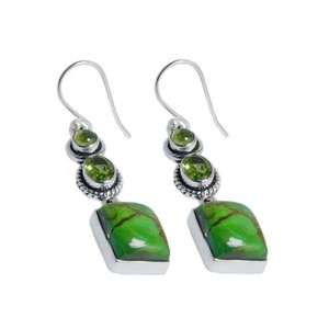 Elegant Genuine Green Mohave Turquoise Gemstone Silver Jewelry Dangle <b>Earrings</b> for Women and Girl - Product Image 1