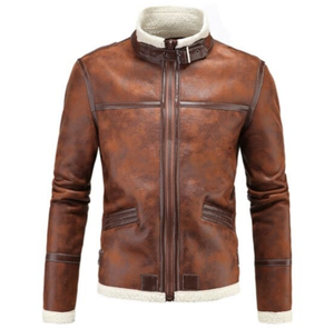 Chaqueta de cuero de vaca marrón de moda para hombre, chaqueta de invierno genuina de alta calidad de talla grande, estilo Letterman para motocicleta - Product Image 1