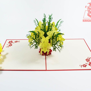 การ์ดอวยพรวันเกิดแบบป๊อปอัพลายดอกแอปริคอทสีเหลือง3D งานฝีมือปีใหม่การ์ดอวยพรวันเกิดทำจากกระดาษ - Product Image 3