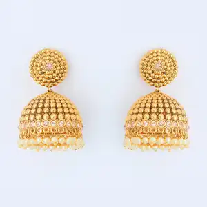 แฟนซีอินเดียชุบทองหิน Jhumki ต่างหู-14965 - Product Image 1