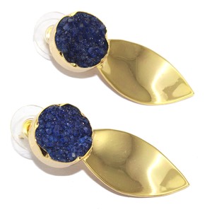 Richy colección natural azul azúcar druzy piedras preciosas pendiente de gota hoja diseñador latón 24K chapado en oro bohemio mujeres pendiente - Product Image 2
