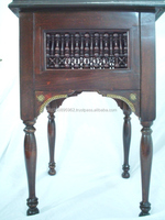 Table carrée égyptienne en bois massif sculptée à la main, style arabe/islamique antique W26