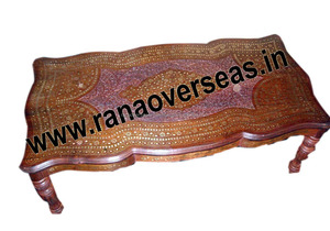 <b>Rectangle</b> Side <b>Coffee</b> <b>Table</b> in Wood With Brass Inlay and Carved Design for Bed Room & Hotel - Product Image 3