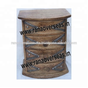 Coffre à 4 tiroirs en bois de Sesham pour placard salon entrée et bureau en finition antique - Product Image 2