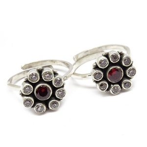 Anillo de Plata de Ley 925 con punta de gema en forma redonda, color rojo, Circonia cúbica blanca, 925 - Product Image 3