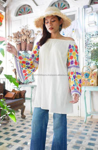 Nueva llegada Vintage Floral bordado de Boho Mujer parte superior del hombro de la venta caliente mexicano estilo de moda de verano Blusa de manga corta las mujeres - Product Image 5