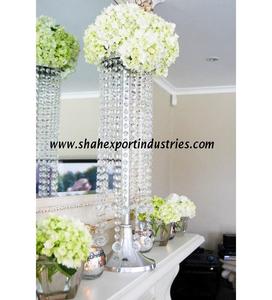 Décoration de table de mariage centre de table de lustre en cristal avec arrangement floral support de fleur décoratif en métal en cristal - Product Image 5