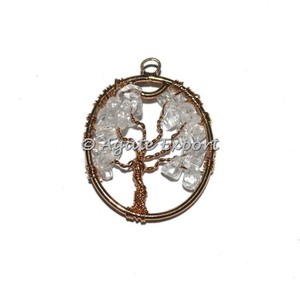 <b>Crystal</b> Quartz Copper <b>Tree</b> of Life Pendant From Agate Export - Product Image 1