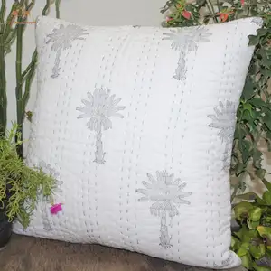 棕榈树垫套，手工Kantha枕套，拉链，手工制作的环保批发枕套套装