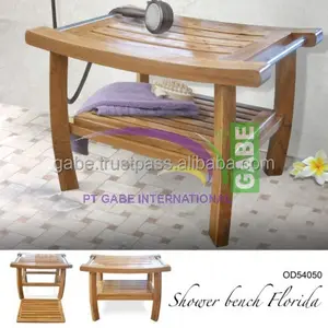 Banc de douche en bois de teck massif de couleur naturelle Meubles de salle de bain modèle Florida - Product Image 1