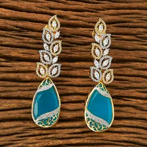 Classic Cubic Zirconia Earring with 2 tone plating 62762 Aqua Fashion Jewellery Exporter in India