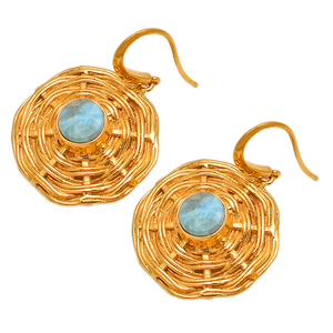 Larimar Round Cabochon Gemstone 925 Sterling Silver Gold Plated Dangle <b>Earrings</b> Jewelry for wedding Anniversary Gift For Women. - Product Image 1