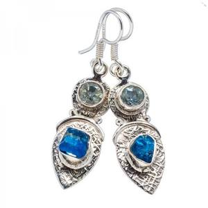 ใหม่ล่าสุด925ต่างหูเงินสเตอร์ลิงต่างหูพลอยบุษราคัมหยาบและสีฟ้า - Product Image 1