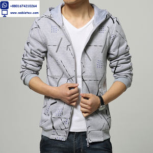 Custom Made Allover Print <b>Grey</b> <b>Zip</b>-<b>Up</b> <b>Hoodies</b> Winter Polyester/Cotton Hooded Collar Solid Pattern Design - Product Image 1