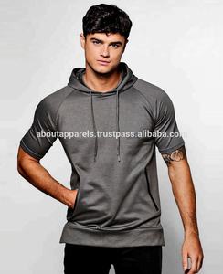 Sudadera con capucha de algodón y LICRA para hombre, prenda de gimnasio ajustada, ligera, con dobladillo curvado - Product Image 4