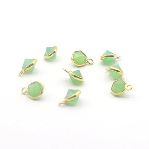 Calcédoine verte forme hexagonale lunette en argent sterling 925 pendentif plaqué or fabrication de bijoux faite à la main - Product Image 2