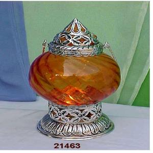 Lanterne en laiton argenté et verre - Product Image 1
