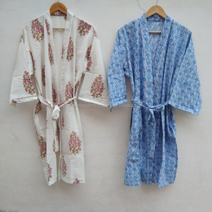 Kimono de Tela con Estampado de Bloques de Diseño Personalizado de Alta Calidad, con Cinturón y Lazos en la Cintura, Diseño Envolvente, Ropa de Dormir Cómoda, Bata para Estar en Casa - Product Image 1