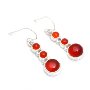 Cab Round Cornaline 925 Sterling Silver Three Stone Hook Dangle Boucles d'oreilles Bijoux pour femmes, Grossiste Fabrication Casa De Plata - Product Image 1