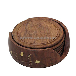Ensemble de sous-verres en bois avec 6 sous-verres pour table basse, sous-verres de protection de table pour bureau de ferme, bar - Product Image 1