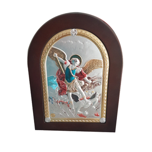 Saint Michel Icône Religieuse De Jérusalem Epée Plaquée Argent Technique Métal Poli À La Main - Product Image 1