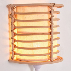 เป็นมิตรกับสิ่งแวดล้อมสีธรรมชาติหวายแขวนผนังโคมไฟด้วยผ้า - Product Image 1