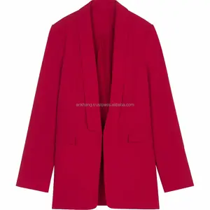 Factory price classic fit wine blazer for girls Jacket Natural Ladies Long Sleeve Women Clothing OEM