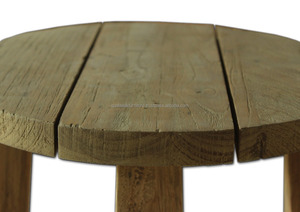 Tabouret de Bar rond en teck de luxe, aspect rustique, en bois massif - Product Image 2