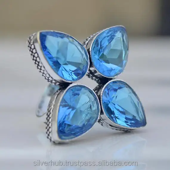 Natural Silver Blue Topaz Gemstone Rings 925 Solid Sterling Silver Fancy Ring By Manufacturer For Women At Wholesale Price
