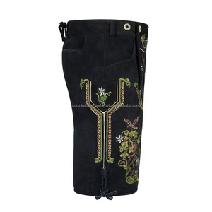 Lederhosen bavaroises allemandes en daim noir pour l'Oktoberfest, style autrichien, pour homme, coupe courte, multicolores, broderie personnalisée - Product Image 3