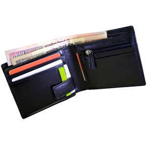 ผู้ชายหนังแท้สีดำกระเป๋าสตางค์ Bifold RFID การปิดกั้นการรักษาความปลอดภัย - Product Image 1