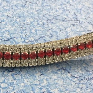 Frontalino Premium a Cinque File in Pelle Rossa Argentata per <span class=keywords><strong>Cavalli</strong></span>, Design Elegante e di Alta Qualità - Product Image 1