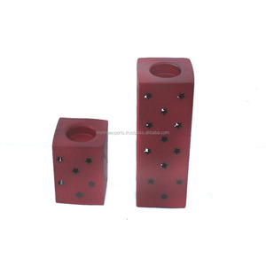 Portavelas de Metal ligero de té rojo de alta calidad, duradero, no rústico con estrella perforada y recubierto de polvo para bodas - Product Image 1