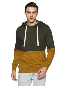 เสื้อมีฮู้ดบล็อกผ้าฝ้าย100% สำหรับผู้ชายสีล้วนพิมพ์ลายสีตัดกัน - Product Image 4