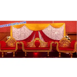 Ensemble de canapé de mariage indien, disponible en rouge et en or, style asiatique, pour la mariée et le marié