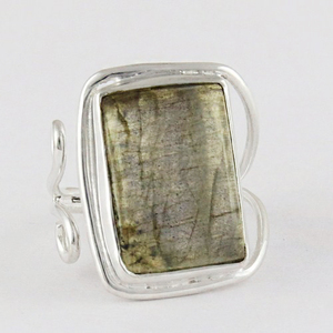 Fascinant pierre de lune arc-en-ciel Rectangle forme bagues en argent Sterling 925 bijoux en argent faits à la main - Product Image 1