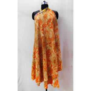 ชุดเดรสยาวคลุมเข่าสไตล์วินเทจผ้าส่าหรีสำหรับผู้หญิงใส่เดินชายหาดฟรีไซส์ - Product Image 4