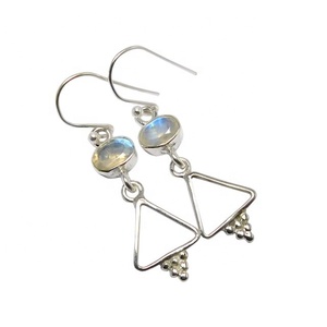 Buatan tangan 925 Sterling Silver perhiasan wanita mode anting-anting dengan pelangi Moonstone indah mode perak perhiasan produsen - Product Image 1