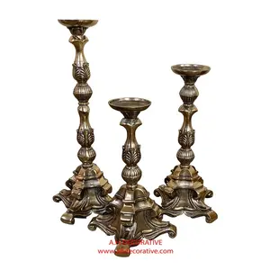 Elegant Top Quality Aluminum Handmade Designing Antique Gold Finished Tall T Light Candle Holder Stand With Footed Base