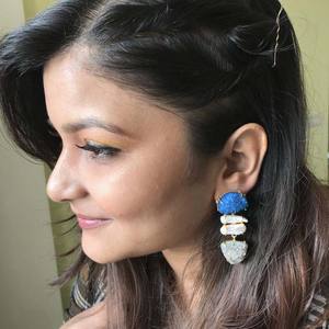 Pendientes colgantes de ágata Druzy azul y gris hechos a mano, hechos de aleación de latón, ideales para bodas, aniversarios, fiestas - Product Image 2