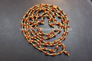 Rudraksha Gold Plated Sterling Silver Premium Mala Beads Necklace-<b>Gift</b> - Product Image 3
